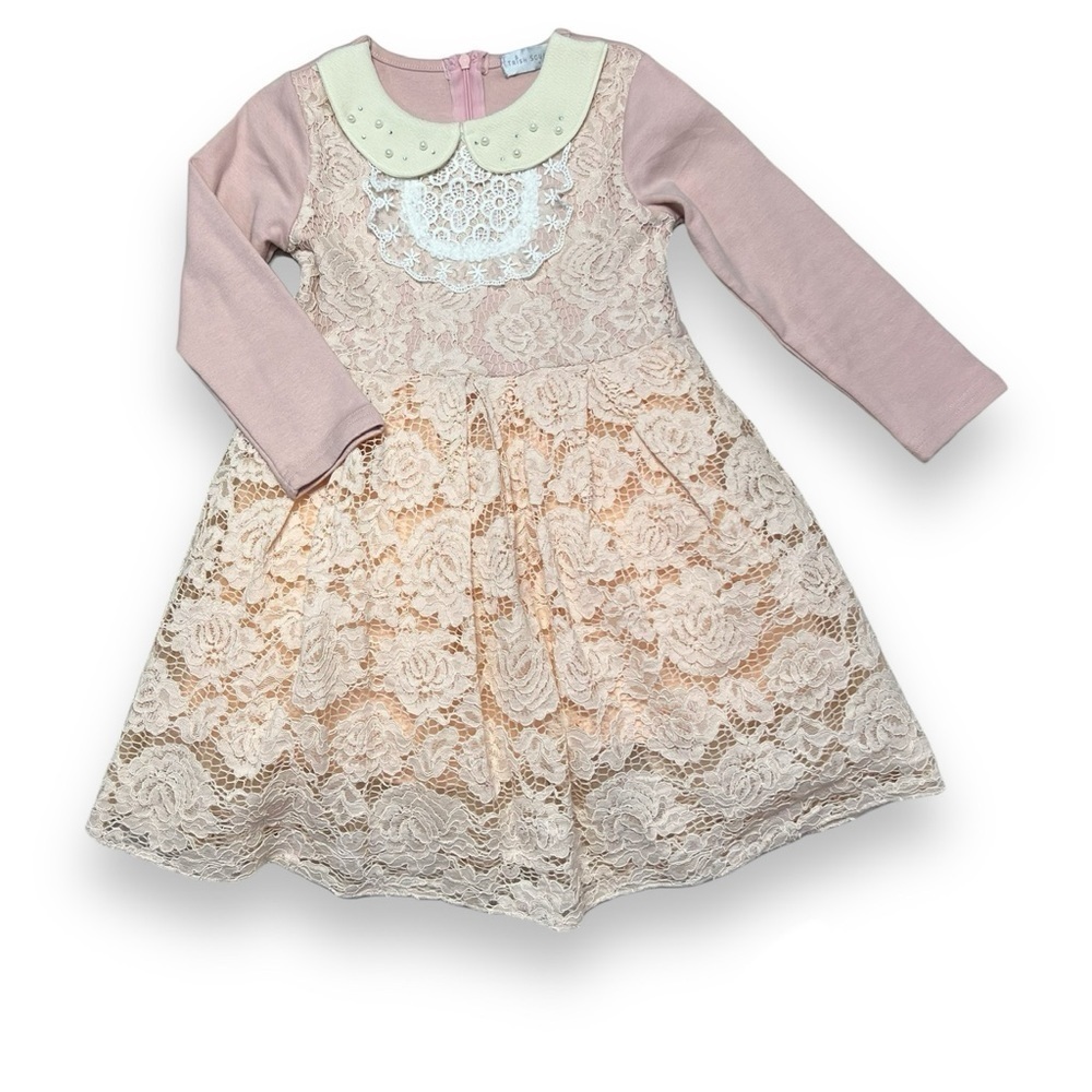 Trish Scully Girls 3/3T‎ Lace Peter Pan Colllar Dress Blush Pink Boutique Pearl
